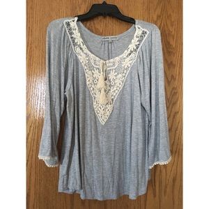 Boho gray top with lace trim